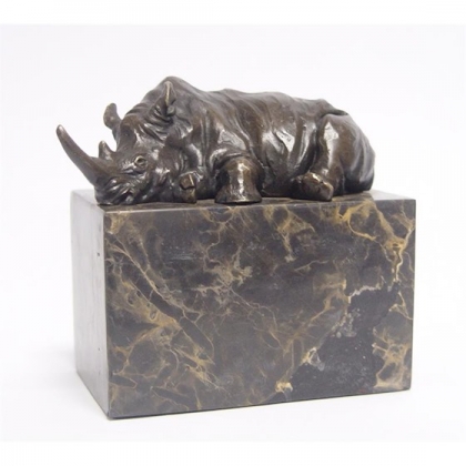 Bronze Rhinocéros couché socle en marbre