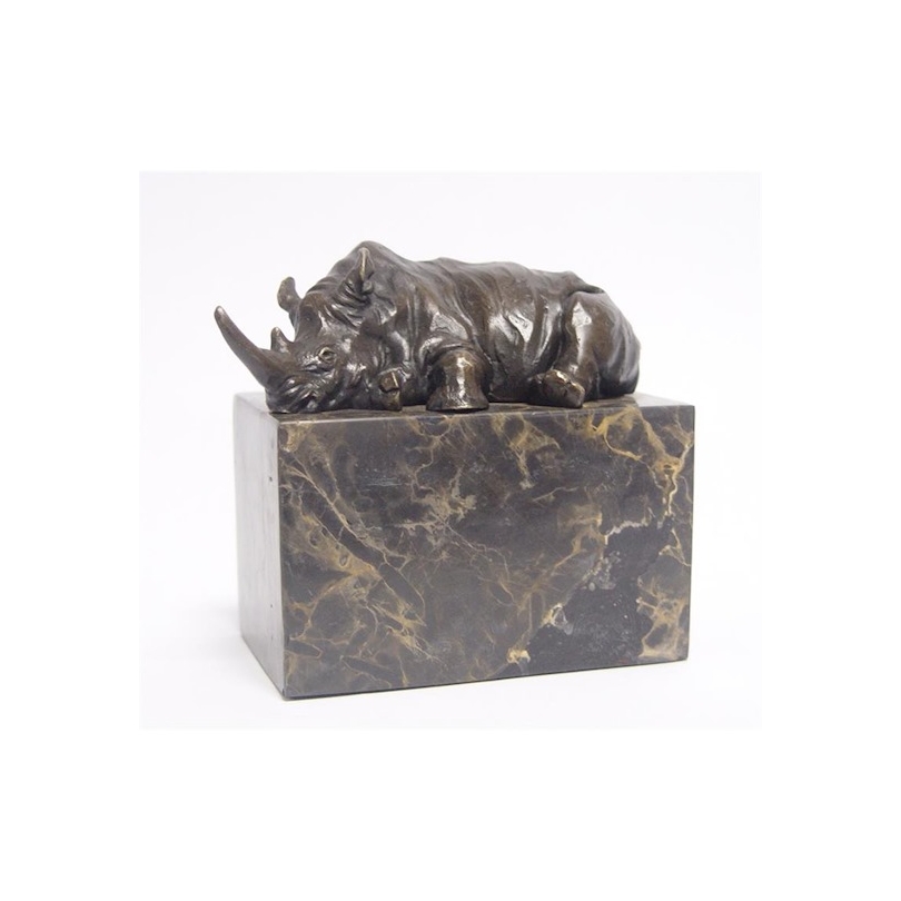 Bronze Rhinocéros couché socle en marbre