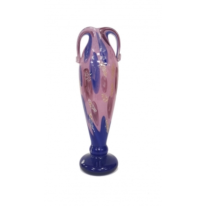 Vase en verre bleu et rose signé A DELATTE