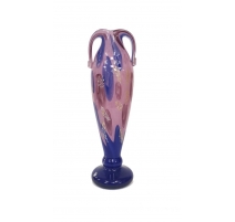 Vase en verre bleu et rose signé A DELATTE