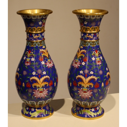 Pair of cloisonné baluster vases