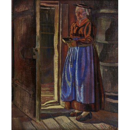 Tableau \"Femme d\'Evolène au missel\" signé J. GRAZ