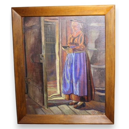 Tableau \"Femme d\'Evolène au missel\" signé J. GRAZ