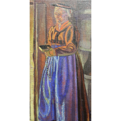 Tableau \"Femme d\'Evolène au missel\" signé J. GRAZ