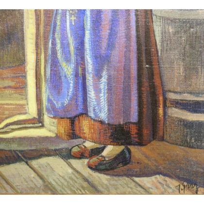 Tableau \"Femme d\'Evolène au missel\" signé J. GRAZ