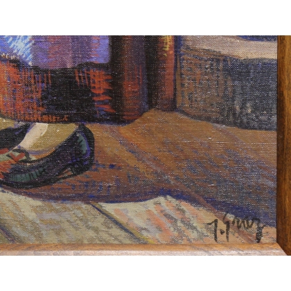Tableau \"Femme d\'Evolène au missel\" signé J. GRAZ