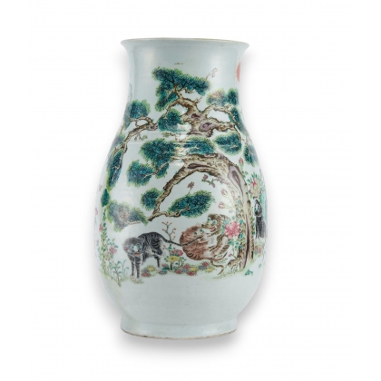 Grand vase en porcelaine décor tigre