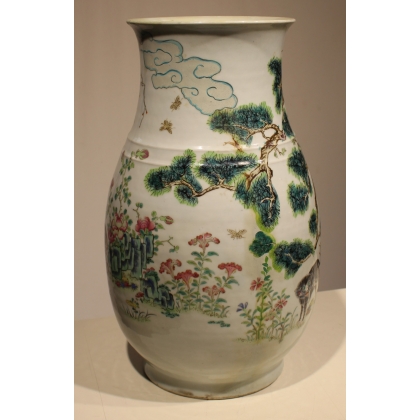 Grand vase en porcelaine décor tigre