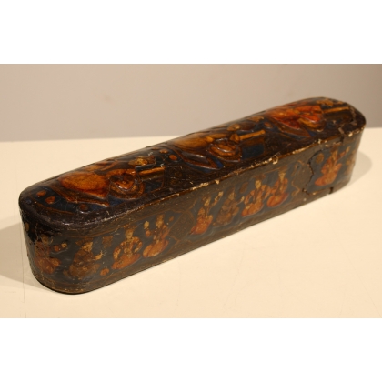 Large Iranian qalamdan pencil case made of papier-mâché