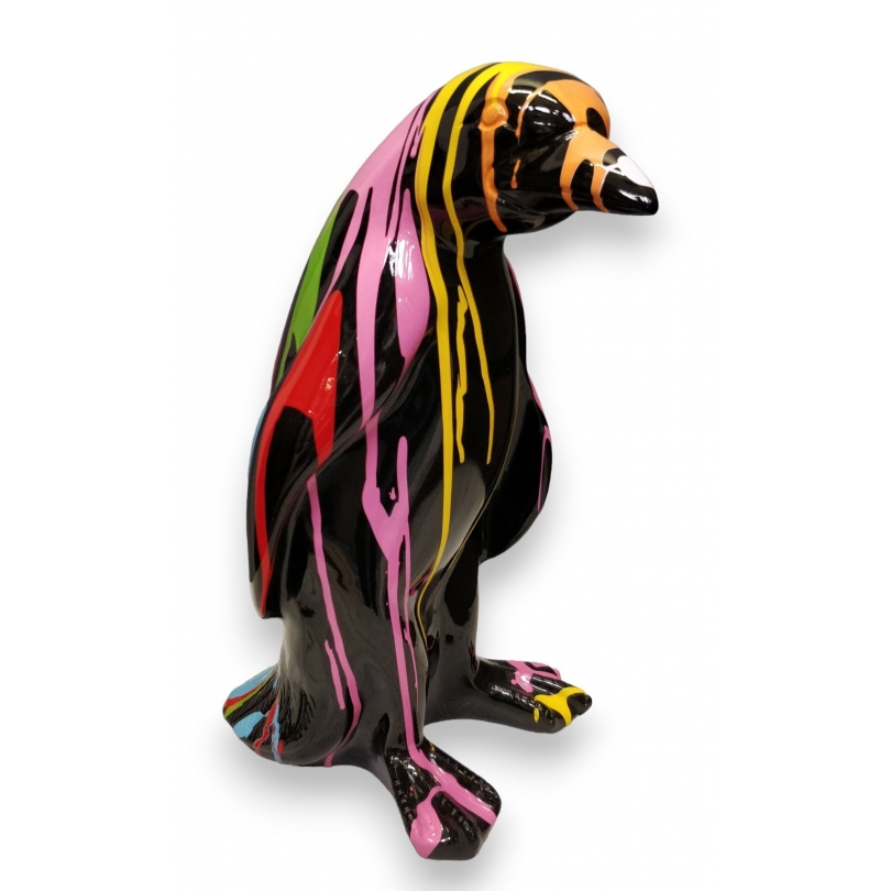Pingouin multicolore sur fond noir
