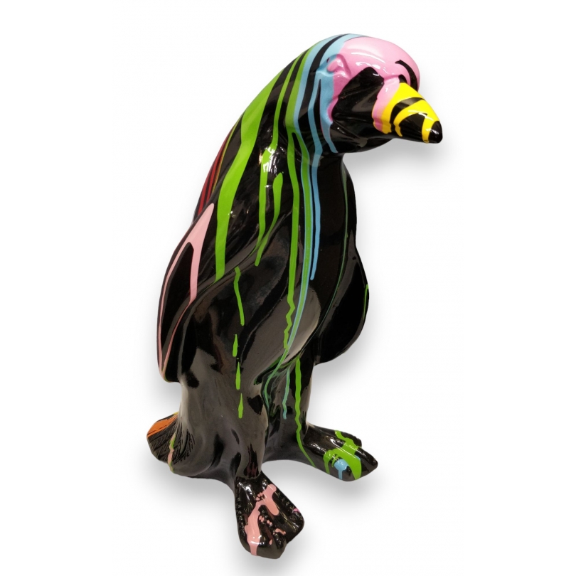 Pingouin multicolore sur fond noir