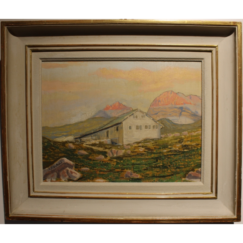 Tableau \"Ferme d\'alpage\" signé S. ROCHAT