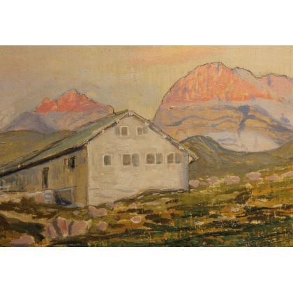 Tableau \"Ferme d\'alpage\" signé S. ROCHAT