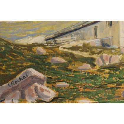 Tableau \"Ferme d\'alpage\" signé S. ROCHAT
