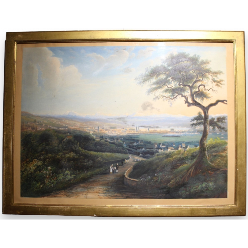 Watercolour painting ‘Zurich from the West’, signed BURRI