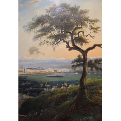 Watercolour painting ‘Zurich from the West’, signed BURRI
