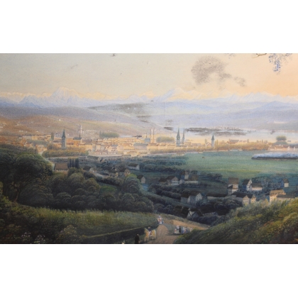 Watercolour painting ‘Zurich from the West’, signed BURRI