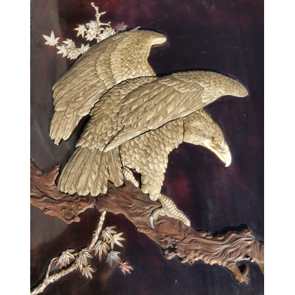 Paire de panneau en laque "Aigles"