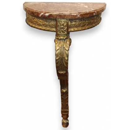 Louis XVI-style half-moon console table with marble top