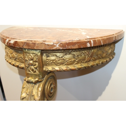 Louis XVI-style half-moon console table with marble top