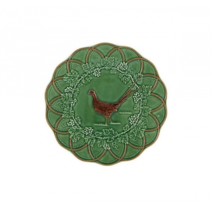 Assiette en faïence verte chasse Faisan