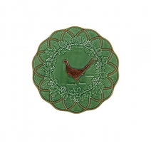 Assiette en faïence verte chasse Faisan