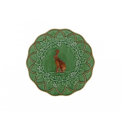 Assiette en faïence verte chasse Lièvre