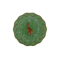 Assiette en faïence verte chasse Lièvre