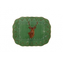 Plat de service en faïence verte chasse Cerf