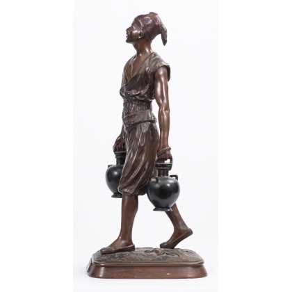 Bronze sculpture entitled ‘Tunisian Water Carrier’, signed DEBUT