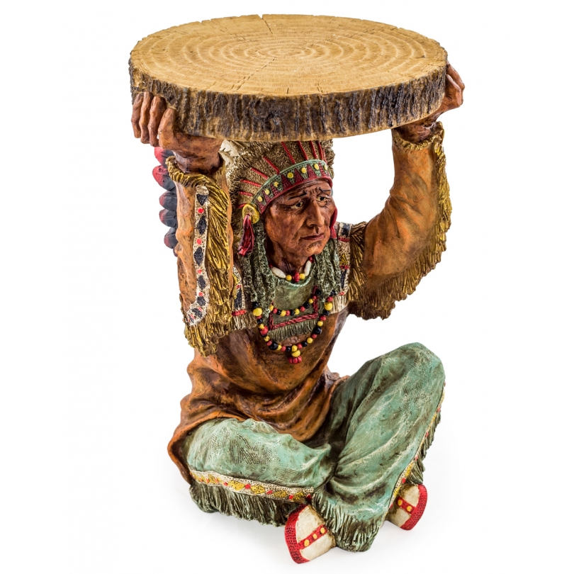 Guéridon "Indien assis portant un rondin de bois"