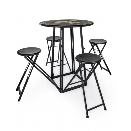 Bistro table with 4 built-in stools