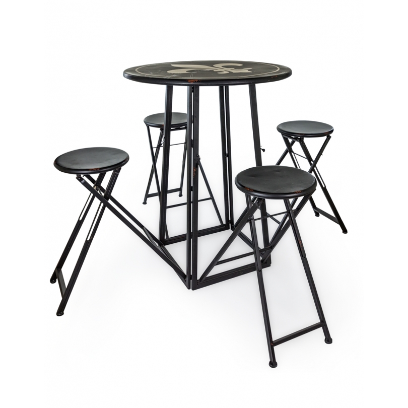 Bistro table with 4 built-in stools