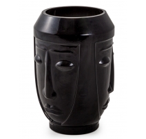 Vase Visages en verre noir