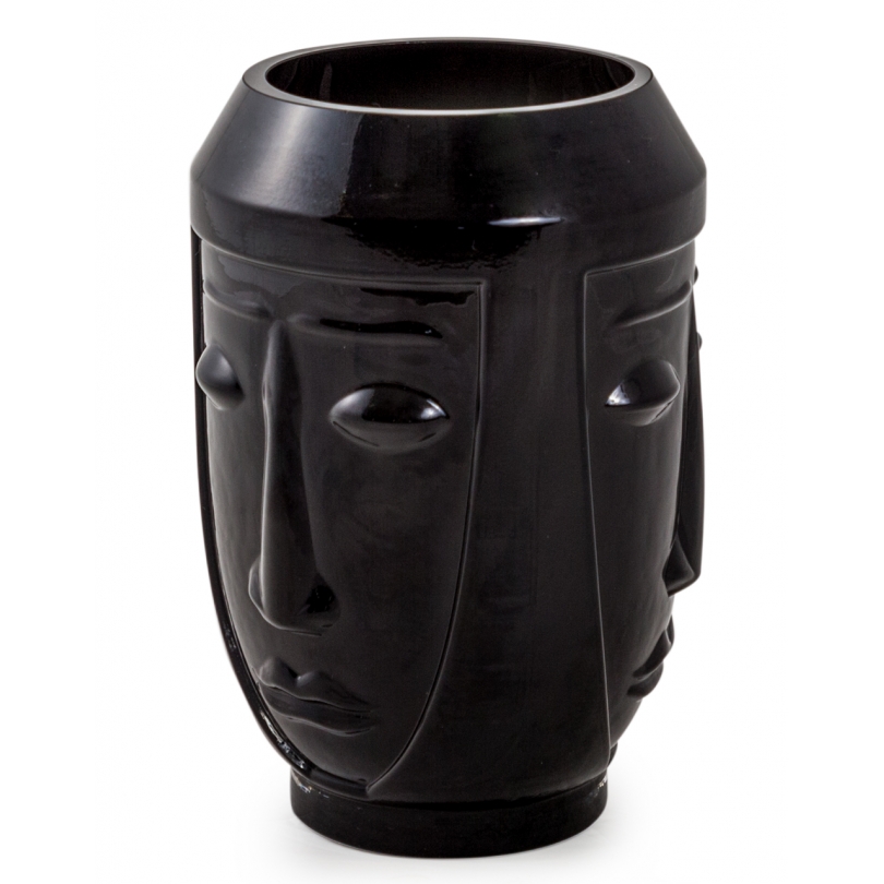 Vase Visages en verre noir