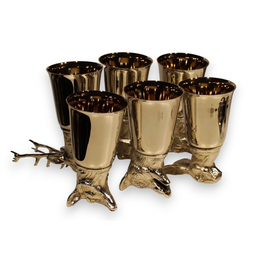 Set of 6 ‘Animal Heads’ cups in nickel-plated brass