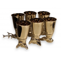 Lot de 6 gobelets "Tête d'animaux" en laiton nicke