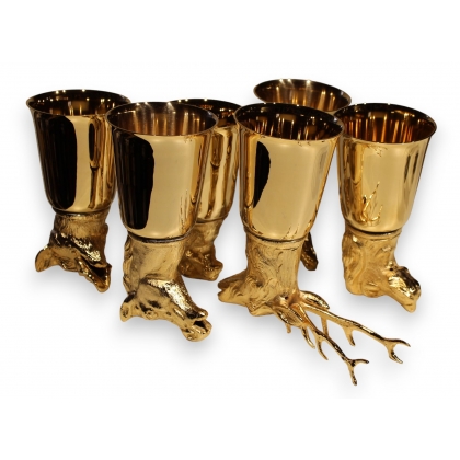Lot de 6 gobelets \"Tête d\'animaux\" en laiton doré