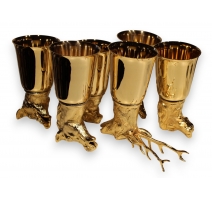 Lot de 6 gobelets "Tête d'animaux" en laiton doré