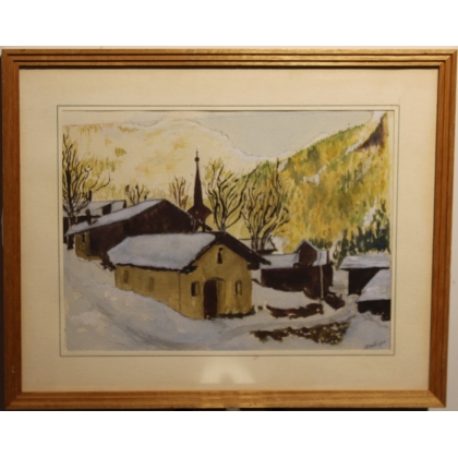 Aquarelle "Village" signée M FLUCKIGER