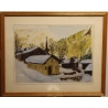 Aquarelle "Village" signée M FLUCKIGER