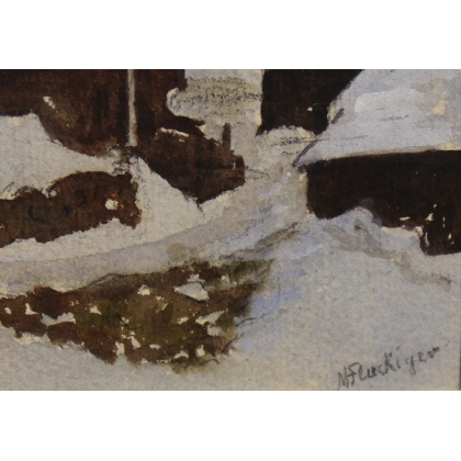 Watercolour painting ‘Village’ signed by M FLUCKIGER