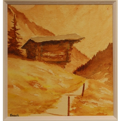 Watercolour painting ‘Raccard’ signed by HOSCH