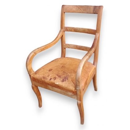 Fauteuil Directoire dossier à 3 barreaux, cuir