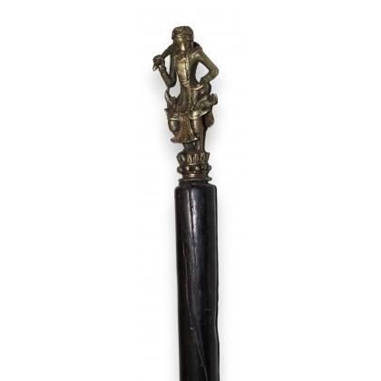 Walking stick decorated with a bronze Indonesian warrior