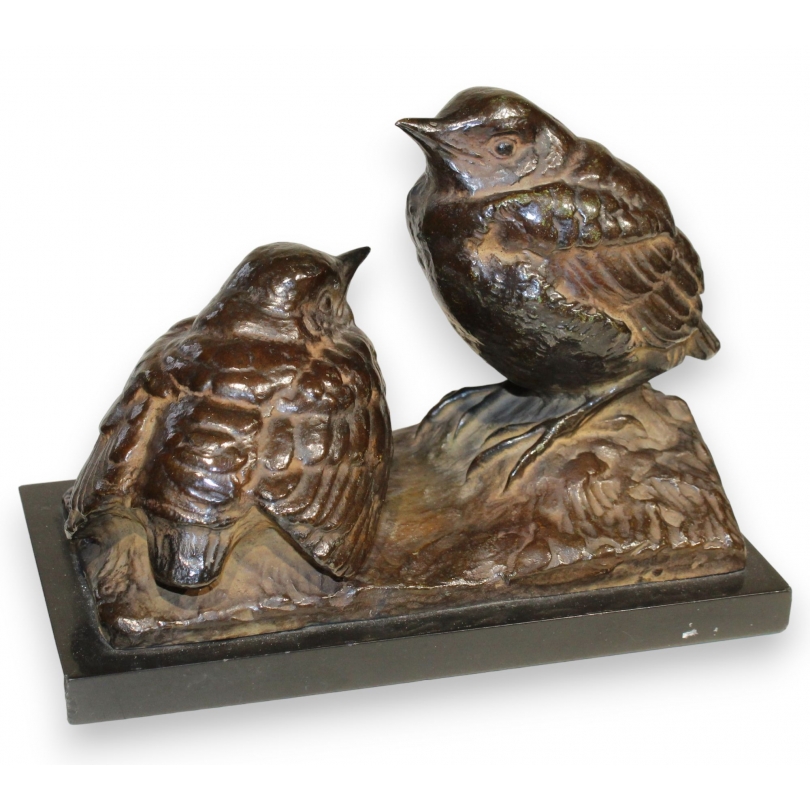 Couple de moineaux en bronze signé VALLETTE