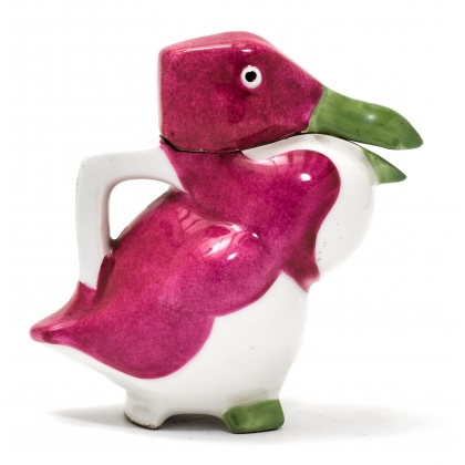 Pichet \"Canard\" rouge et vert signé SANDOZ