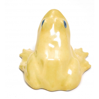 Grenouille en porcelaine jaune signée SANDOZ