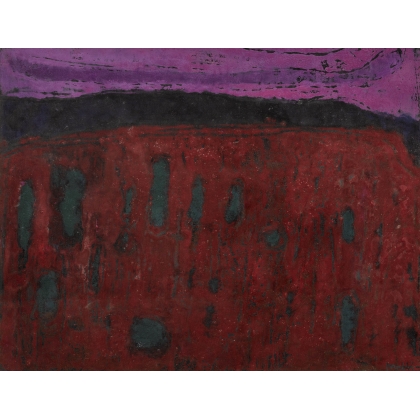 Tableau \"Champ rouge\" signé MAFLI