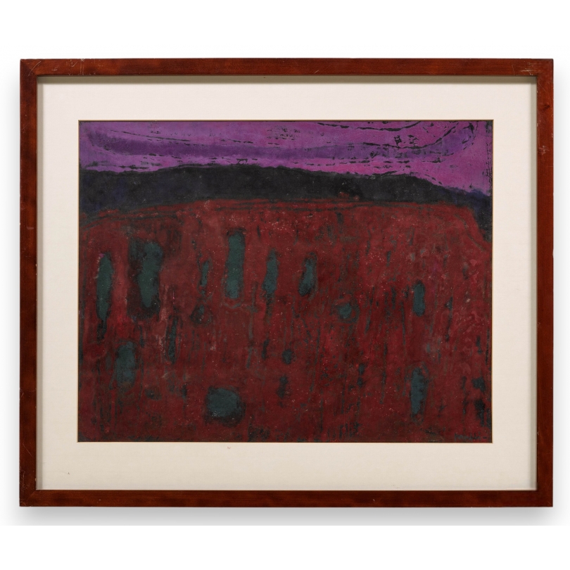 Tableau \"Champ rouge\" signé MAFLI